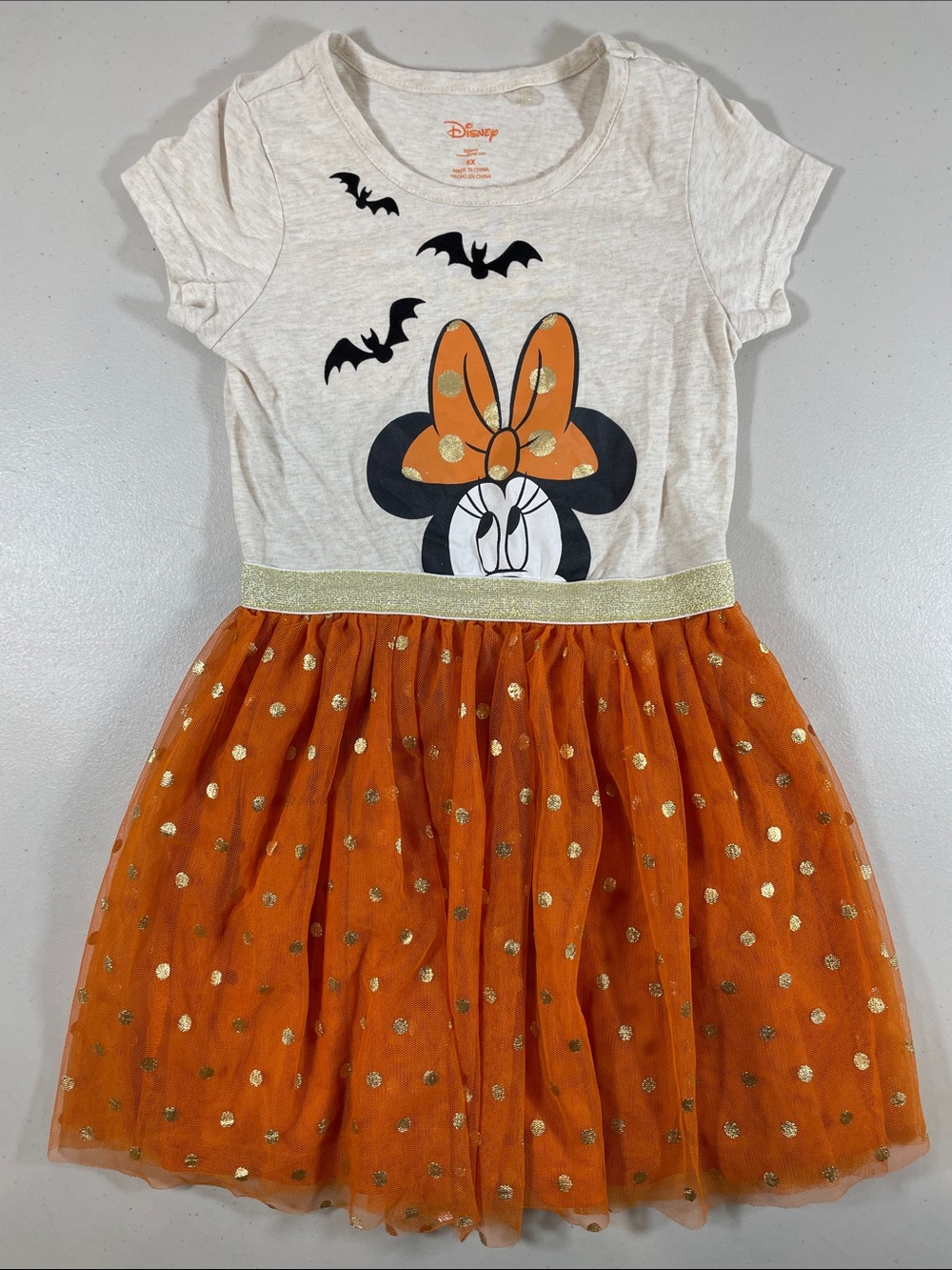 Disney Minnie Mouse Halloween Dress Girls Size 6X Orange Tulle Tutu Twirl EUC